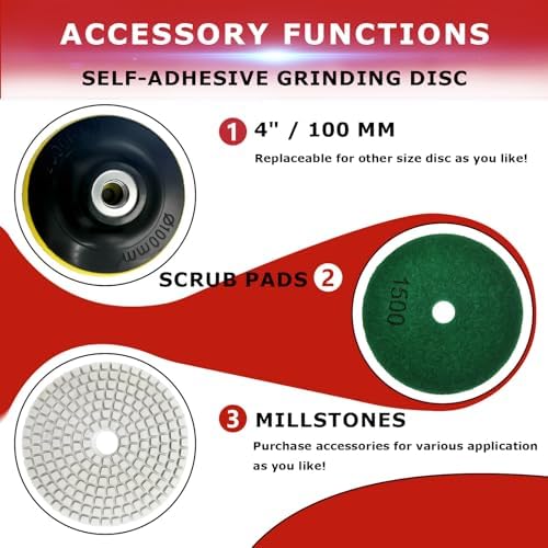 Wet Polisher Grinder,860W/110V Variable Speed Wet Buffer with 4'' Diamond Polishing Pad Tools Kit,Low-noise Wet Stone Polisher Buffing Machine for Concrete,Floor Surface,Marble,Ceramic Tile