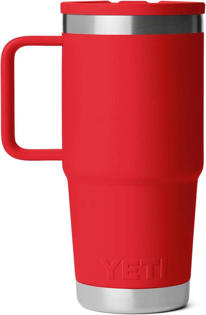 YETI Rambler 20 oz Travel Mug with Flip Straw Lid – Stainless Steel, Vacuum Insulated, Leakproof, Cup Holder Friendly, Rescue Red