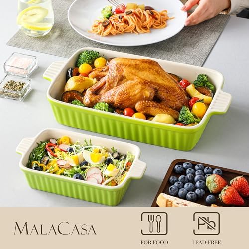 MALACASA Ceramic Baking Dishes Set of 4, Deep Casserole Dish, Green