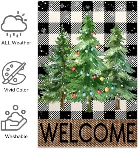 Christmas Trees Garden Flag 12x18 Inch Vertical Double Sided Welcome Christmas Winter Holiday Outside Decorations Burlap Yard Flag