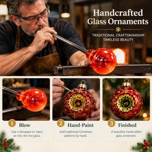 16 Pcs Vintage Glass Christmas Ornament Reflector Decor, Retro