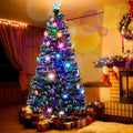 Juegoal 7 ft Pre-Lit Optical Fiber Christmas Artificial Tree, with LED RGB Color Changing Led Lights, Snowflakes and Top Star, Festive Party Holiday Fake Multicolor Xmas Tree with Sturdy Metal Legs