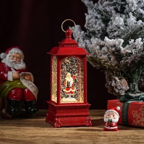 Christmas Snow Globe Lantern，Red‑Tall Standing Santa