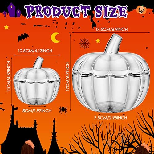 2 Pcs Glass Pumpkin Candy Jar with Lid Halloween Fall, 70 Oz,20 oz, Clear