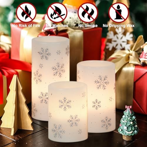 Silver Snowflake Flameless Candles Battery Operated with 6H Timer