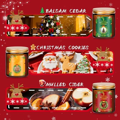 Christmas Candles Set, Scented Candles for Home, 6 Pack Natural Soy Candles, Holiday Gifts for Women Men, Winter Fragrance of Cedar/Cookies/Cider/Cinnamon/Wreath/Christmas Eve