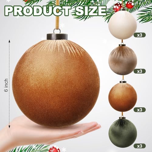 Liliful 12 Pcs Extra Large Velvet Christmas Balls Velvet Ornaments for Christmas Tree Flocked Shatterproof Xmas Tree Balls Bulk for Holiday Party Xmas Trees Hanging Decorations(6 Inch,Green, Brown)