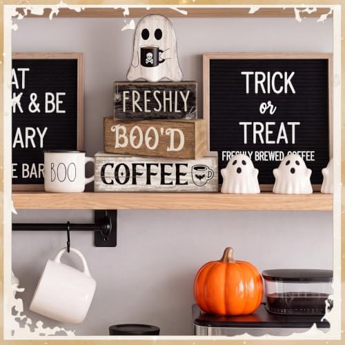 Moucuny 4 Pcs Halloween Coffee Table Decorations Ghost Stacked Wooden Decor