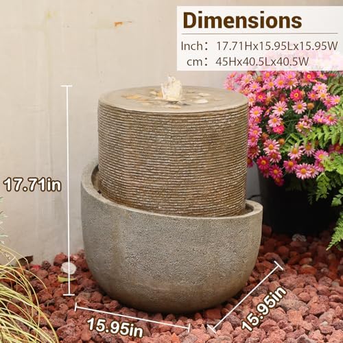 Sunlinua 18H Modern Outdoor Water Fountain with Led Lights Tiered Cascading Waterfall Feature with Quiet Pump Floor Water Fountain for Patio Garden Backyard Decking Home and Indoor Décor Brown Brown