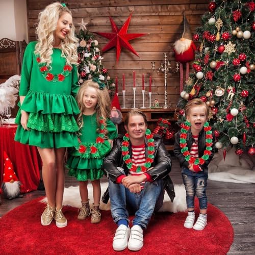 JUNEBRUSHS 24 Pack Christmas Leis Red and Green Flower Leis