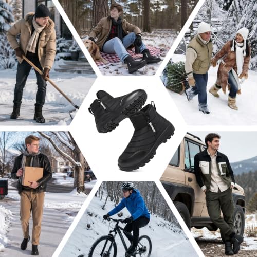 Hanani Mens Winter Snow Boots Fur Lined Warm Ankle Boots Zipper Closure Waterproof Outdoor Boots Men's Lightweight Comfortable Shoes