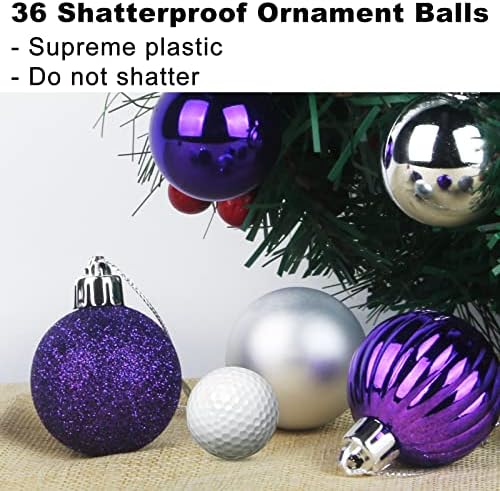 Purple & Silver 2.5" Christmas Balls Christmas Tree Decoration Ornaments Shatterproof Hanging Balls for Birthday Halloween Holiday Wedding Decorations Set of 36pcs