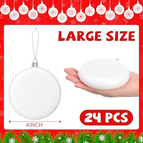Zubebe 24 Pcs 4 Inch Christmas Blank White Ball Ornaments