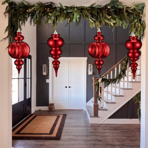 4 Pcs Large Christmas Finial Porch Ornaments 10.3 Inch Red Finial Decor