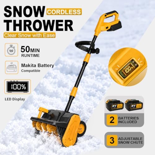 JOBABY Cordless Snow Shovel with Battery, 13" Electric Snow Blower Cordless