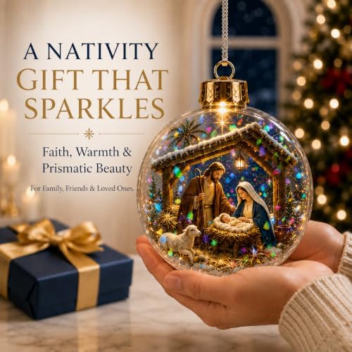 Lighted Nativity Christmas Ornament with Prismatic Sparkle, 3.15 Inch