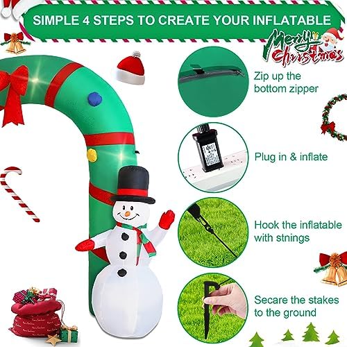 10ft Christmas Inflatable Outdoor Decoration Inflatable Yard Decoration Inflatable Santa Claus and Snowman Arch Decoration Built-in LED Lights for Christmas Holiday Party, Garden Decoration