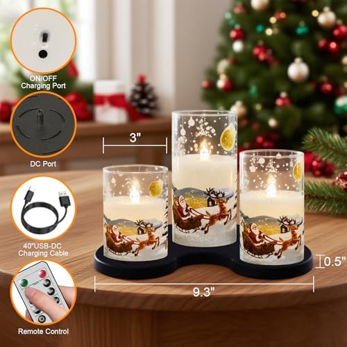 Santa Claus Glass Flameless Candles Rechargeable Battery Operated