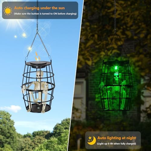 Scary Solar Halloween Decorations Hanging Ghost Skeleton Set of 2