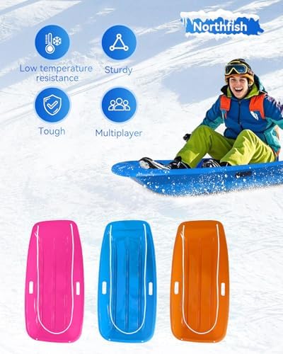 3 Pack Snow Sled for Adults, with Pull Rope and Handles Plastic Sled, Toboggan Snow Sledding, Three Color Combinations