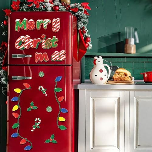 Merry Christmas Magnetic Decal Set for Garage, Fridge, Car (Christmas-C)