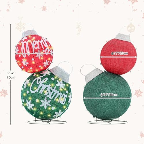Large Lighted Christmas Ball Ornaments with Timer & Remote Control