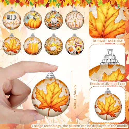Outus 16 Pcs Fall Ornaments for Tree Autumn Thanksgiving Ball Decorations Pumpkin Maple Leaf Hanging Ornament for Fall Autumn Harvest Home Fireplace and Holiday Party Supplies