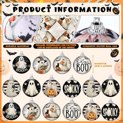 Outus 16 Pcs Halloween Ornaments for Tree Boo Ghost Halloween Ball Hanging Decorations Ghost Vintage Decorative Mini Ball Ornaments Set for Farmhouse Home Indoor Fireplace Holiday Party Favors