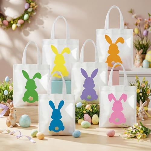Sweetude 120 Pcs Easter Tote Bags Bulk with Handles Bunny Reusable Party Non Woven Treats Goodie Bags for Easter Party Supplies (Bunny)