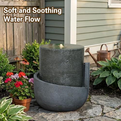 Sunlinua 18H Modern Outdoor Water Fountain with Led Lights