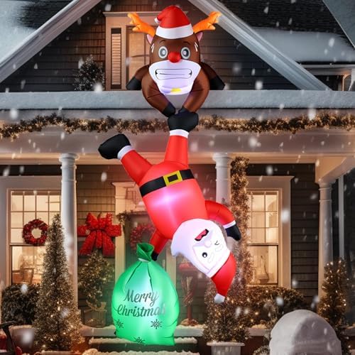 8FT Hanging Inflatable Christmas Climbing Santa & Reindeer Outdoor Decor
