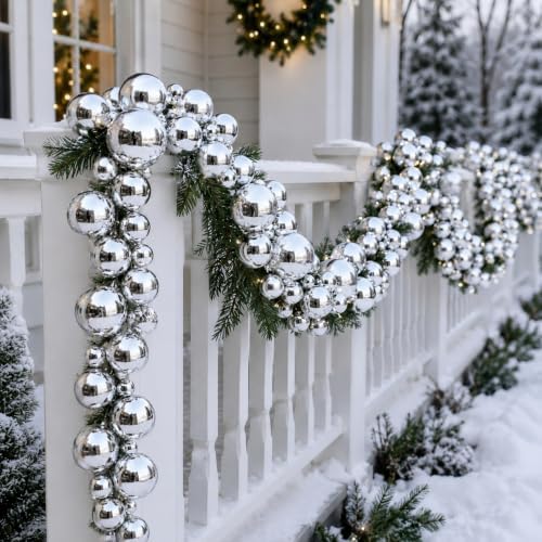 2 Pcs 9 ft Christmas Ball Ornament Garland, Silver