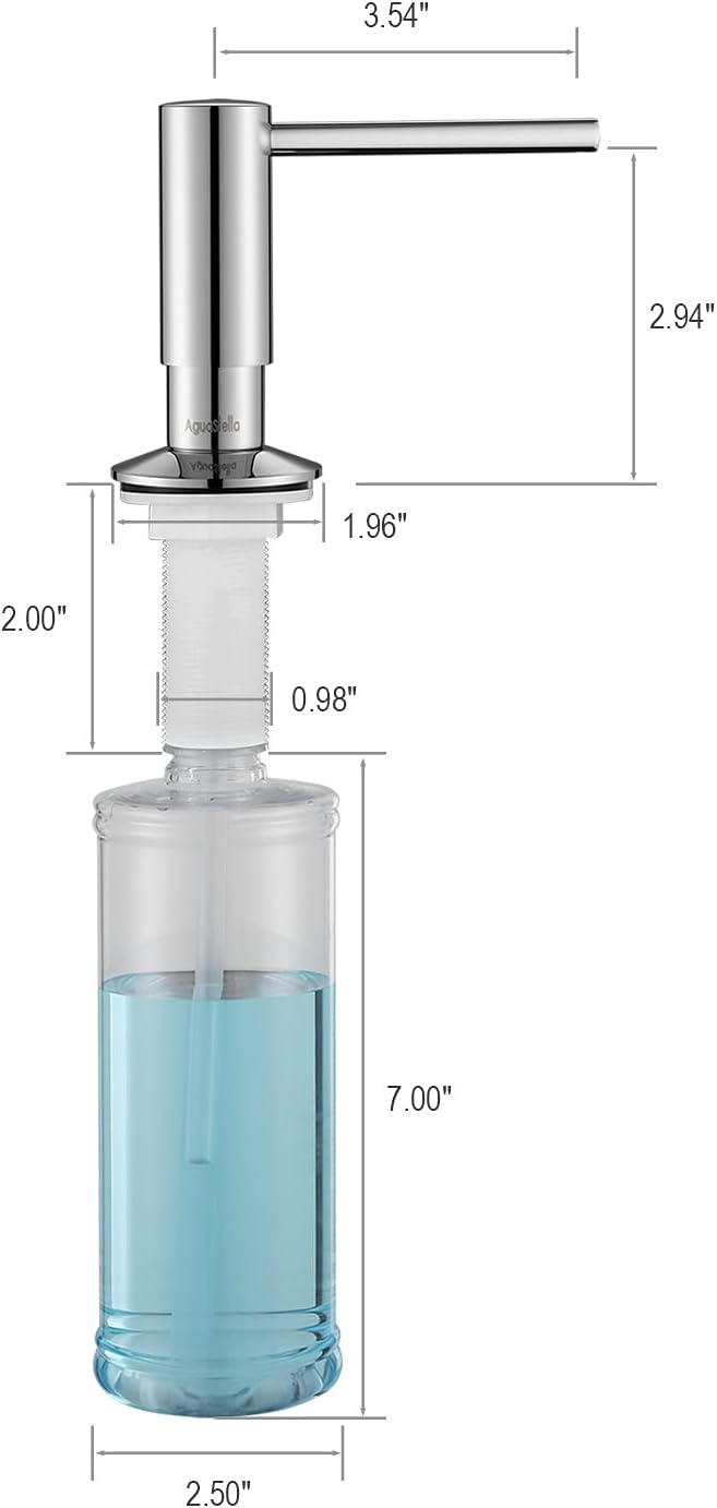 AguaStella ASF026CH Built in Soap Dispenser Chrome for Kitchen Sink with Soap Bottle Countertop Pump