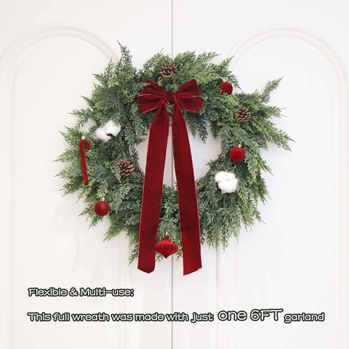 9FT 2PCS Christmas Cedar Garland Real Touch Greenery for Mantle Decor