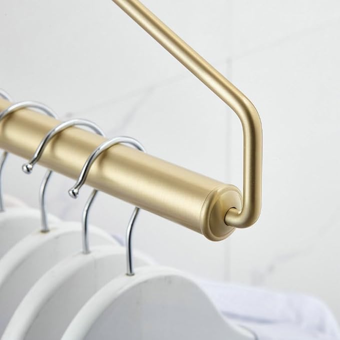 Folding Clothes Hanger Gold Brushed Drying Clothes Rack Wall-Mounted Space Saver for Laundry Room Closet, Brass, 12 Inch