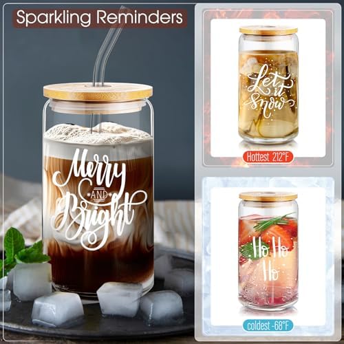 31 Pcs Christmas Glass Cups with Lids Straws 1 Set(30sheet) Gift Paper