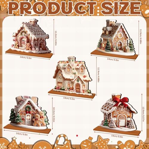 RattanView 5 Pcs Gingerbread Christmas Table Decor, Gingerbread Village Set