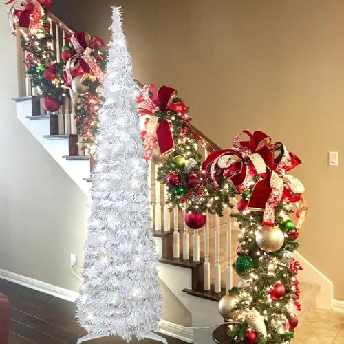 5FT Pop Up Christmas Tree Pre-lit Silver Tinsel with 60 Lights