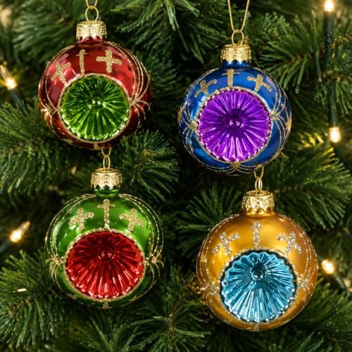 Yinder 10 Pcs Vintage Christmas Glass Ornament and Tree Topper for Tree