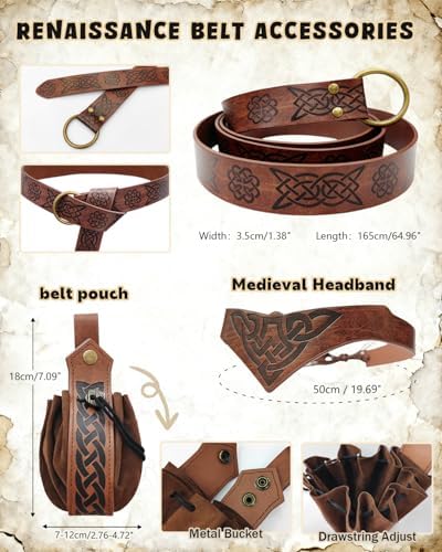 kasahara Renaissance Hooded Cloak Medieval Costume Accessories for Men Women Halloween Costume Cape Belt Pouch Bracers