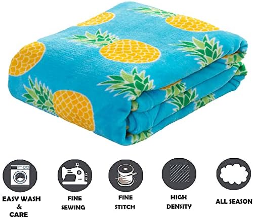 Elegant Comfort Luxury Velvet Super Soft Christmas Prints Fleece Blanket-Holiday Theme Home Décor Fuzzy Warm and Cozy Throws for Winter Bedding, Couch and Gift, 50 x 60 inch, Pineapple