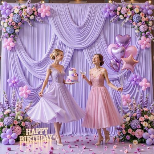 Lavender Backdrop Curtain for Parties Wedding Wrinkle Free Light Purple Photo Curtains Backdrop Drapes Fabric Decoration for Baby Shower Photoshoot 5ft x 8ft,2 Panels