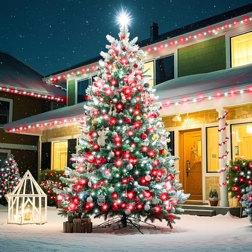 KNONEW 197FT 500 LED Christmas Lights Outdoor String Lights 8 Modes & Memory Fairy Light Plug in Waterproof LED String Lights for Xmas Yard Tree Wedding Party Holiday Decorations (Red and White)