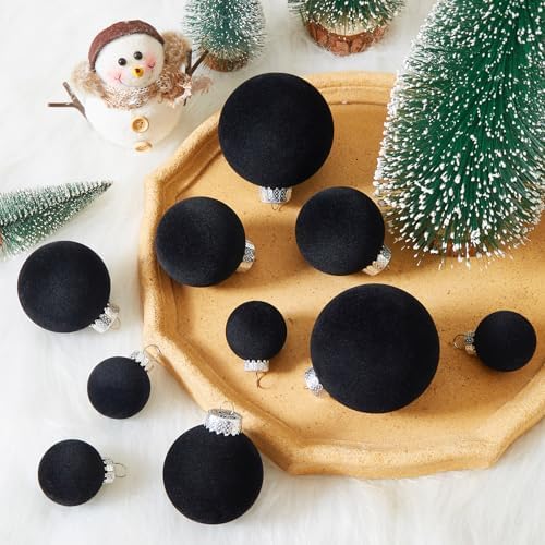 Black Velvet Christmas Ball Ornaments-46pcs Flocked Xmas Tree Decorations