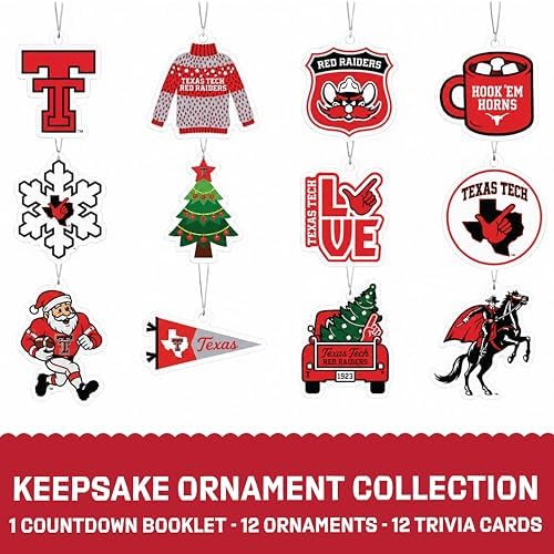 Texas Tech Merch 12-Day Holiday Ornament Advent Calendar Football Gift