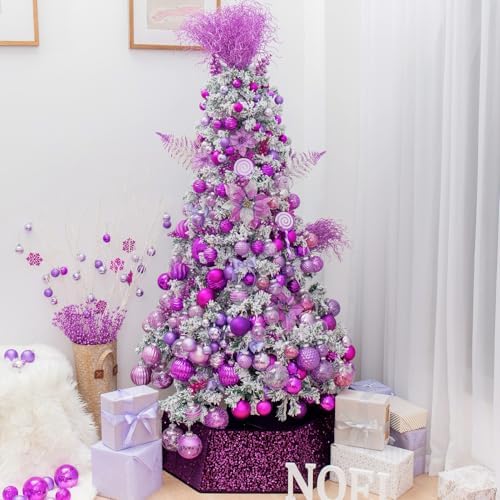 XmasExp Christmas Tree Collar, 33.5 inch Sequin Tree Skirt Stand Base Cover for Home Decor, Large Size 6 Piece, Purple