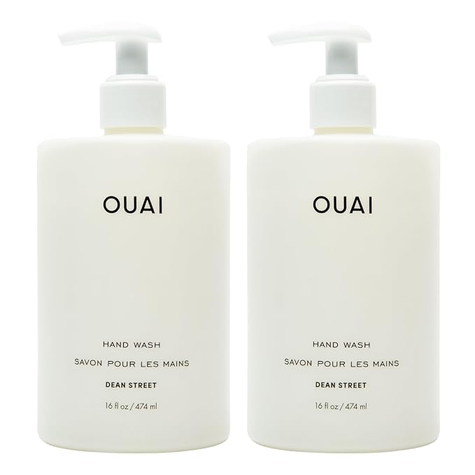 OUAI Hand Wash Full Size, Dean Street - Liquid Hand Soap with Jojoba, Avocado, & Rose Hip Oil for Replenished Skin - Gentle Exfoliating Kitchen & Bathroom Soap - (2 Pack, 16 Fl Oz Each)