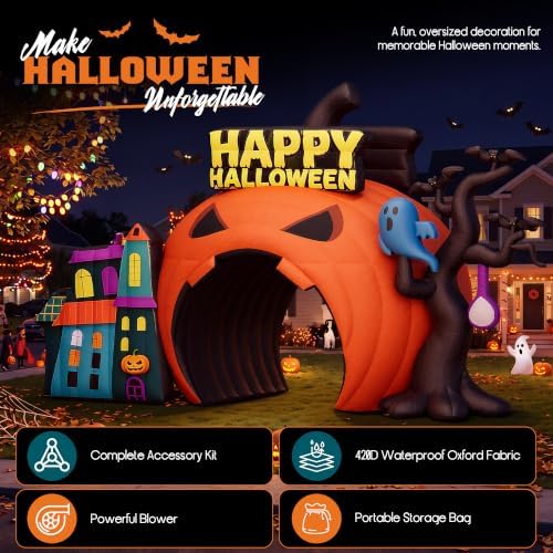 Albott 19.7 FT Commercial Halloween Inflatable Pumpkin Arch, 420D Oxford