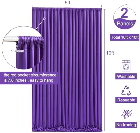 10x10 Purple Backdrop Curtain for Parties Wedding Wrinkle Free Purple Photo Curtains Backdrop Drapes Fabric Decoration for Birthday Party Photography 5ft x 10ft,2 Panels