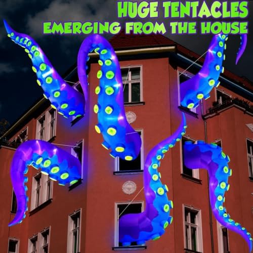1PCS 14FT Giant Halloween Inflatables Octopus Tentacles, Huge Halloween Decorations Outdoor Build-in LED Lights Vivid Spooky Blow Up Yard Decoration Large Blowups Holiday Lawn Party Yard -Style D